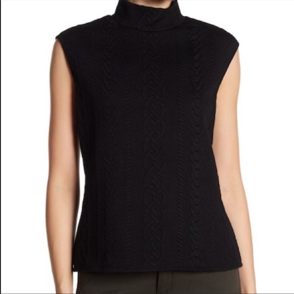 Vince Clamuto Cable Knit Black Mock Turtleneck Sleeveless Sweater - NEW!